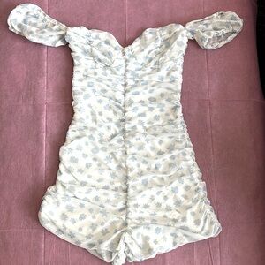 Tiger Mist White and flowery blue one piece